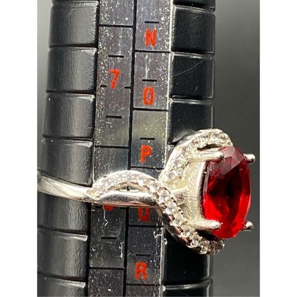 Sterling silver 925 simulated Ruby And diamond halo ring size 8 - Picture 10 of 10